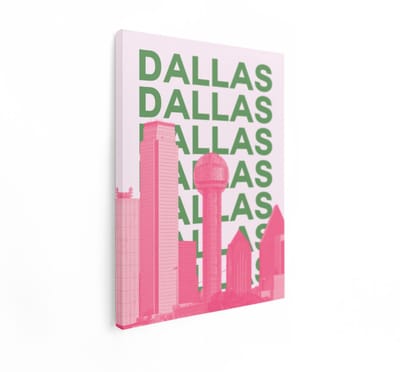 Artaza Canvas Schilderij Dallas Skyline - 90x120 cm - Wanddecoratie Stad - Muurdecoratie Modern - Decoratie Roze Groen