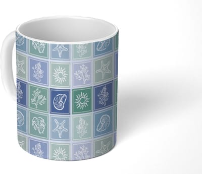 Mok - Koffiemok - Nostalgisch - Kust - Zee - Zomer - Groen - Blauw - Mokken - 350 ML - Beker - Koffiemokken - Theemok