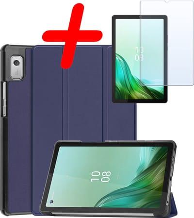 Hoesje Geschikt voor Lenovo Tab M9 - Met Screenprotector - Trifold Bookcase - Hard Cover - Hardcover Book Case - Tablet Hoes - Donkerblauw