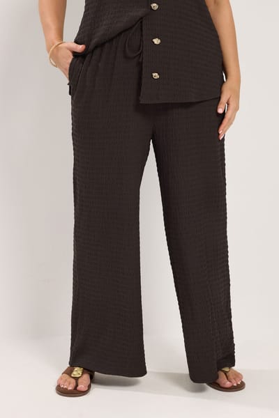 Yours Chocoladebruine Crinkle Broek Met Wijde Pijpen Size Short > 42