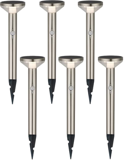 Maclean - Solar LED Light 6 stuks - tuinlamp - tuinverlichting - met sensor - 3 modi - IP44, 3,7V, 1200 mAh, mat chroom - Zilver