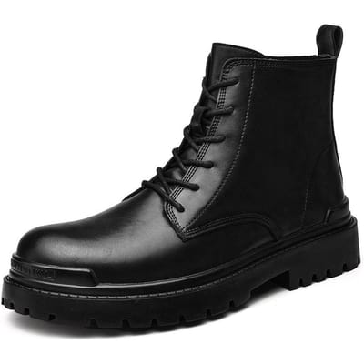Echt Leer Heren High-Top Leren Laarzen Ademende Werkschoen Kalfsleer Schoenen Zwart Motorfiets Herfst Herenschoenen Mid-Top Laarzen 41