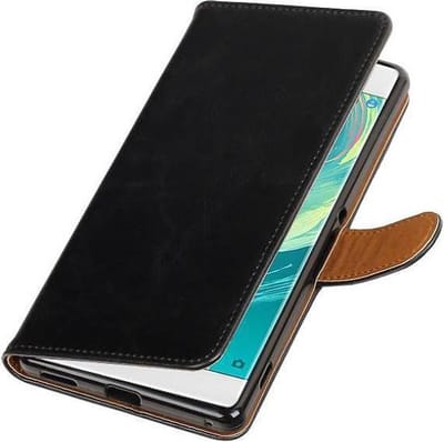 Zakelijke Book Case Telefoonhoesje Geschikt voor de Sony Xperia C6 - Portemonnee Hoesje - Pasjeshouder Wallet Case - Zwart