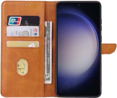 Geschikt voor Samsung Galaxy S23 Plus Telefoonhoesje Kunstleer met Magnetisch lipje en Pasjeshouder Book Case met Klepje - Bruin - Smartphonica geschikt voor Samsung Galaxy S23 Plus