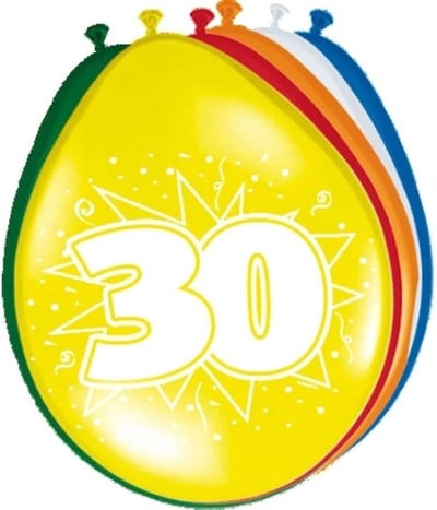Folat Verjaardag leeftijd ballonnen 30 jaar - 16x - multi - 30 cm - feestartikelen/versieringen