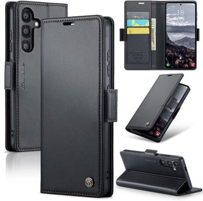 CaseMe Wallet Case met RFID Bescherming en Magneetsluiting voor Galaxy S24 FE _ Zwart
