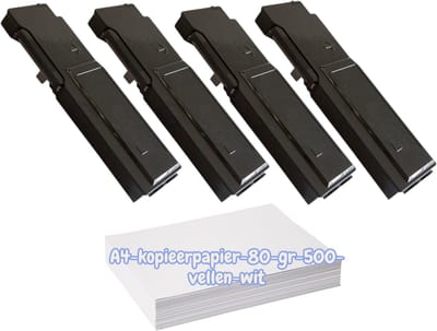 KATRIZ® Toner Set Dell 593-11119/11122/11121/11120 – Zwart + Kleur – Huismerk – 4 Stuks – Geschikt voor Dell C3760/C3765 + 1pak A4 papier