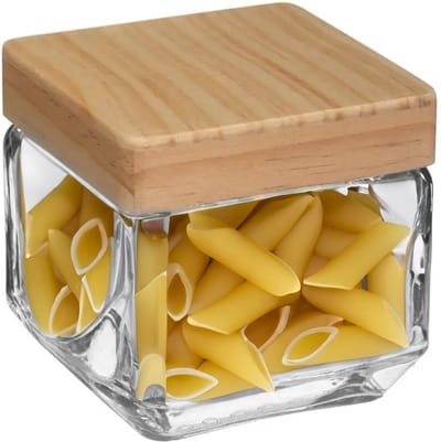 5Five voedsel/spullen voorraadpot - Glas met houten deksel - 850 ml - Met luchtdichte sluiting