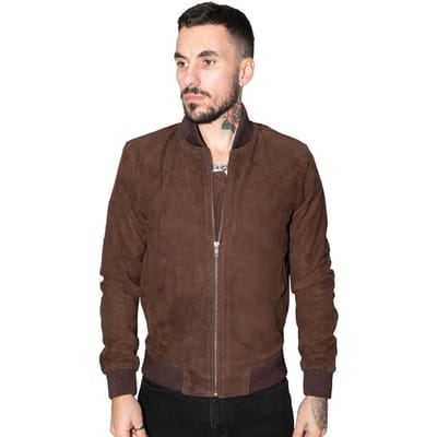Heren retro geit suède varsity lederen bomberjack-Athene