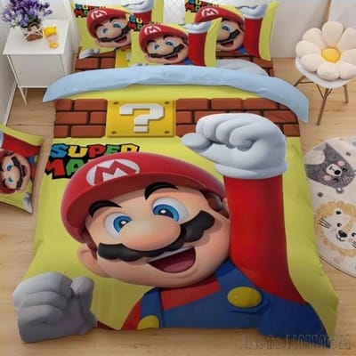 Anime Cartoon Super Mario Bros Kinderbeddengoed Set Baby Dekbedovertrek Sets Beddengoed Eenpersoons Eenpersoons Kingsize Kinder- en Volwassenen Cadeau AU Single(140*210cm)3pcs