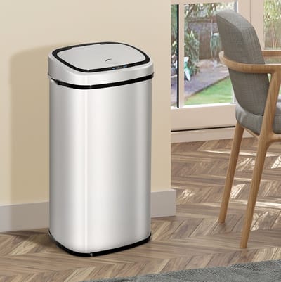 HAUSS SPOLE Prullenbak – Sensorbediening En Automatisch Openen – 68 Liter – Roestvrij Staal – Zilverkleurig – Voor Keuken En Woonruimte