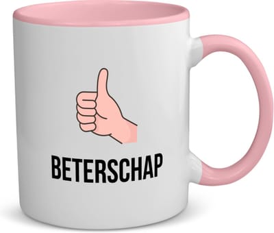 Akyol - beterschap duimpje omhoog koffiemok - theemok - roze - Beterschap - iemand die ziek is of iets gebroken heeft - ziek - koorts - snel beter worden - cadeau - beterschap cadeau - kado - gift - geschenk - 350 ML inhoud