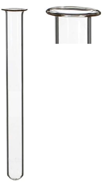 Glazen reageerbuis 1,5 cm diameter 15 cm hoog, met ring (set van 12 stuks)