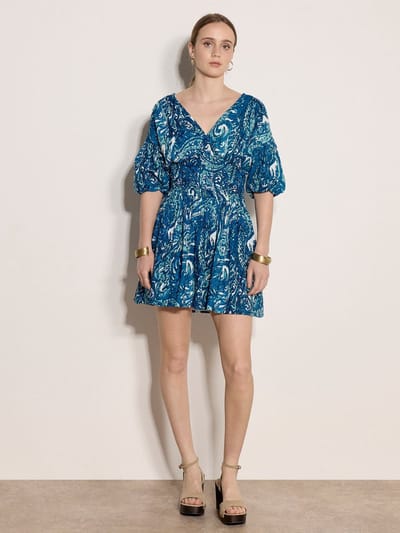 Katoenen mini-jurk met bubbelzoom in paisleyprint
