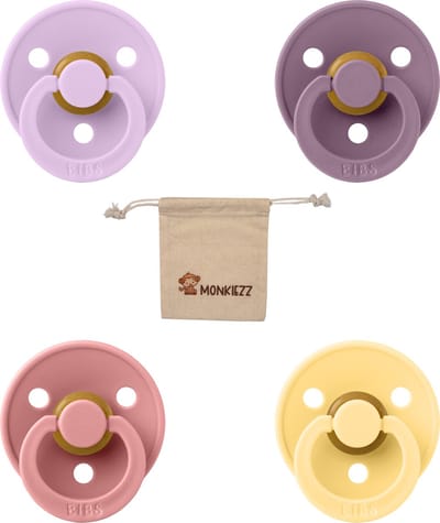 Bibs fopspeen 0-6 maanden|Set 4 stuks|Pale butter, Dusty Pink, Mauve en Violet sky|Maat 1|T1