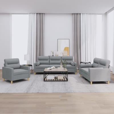 vidaXL - 3-delige - Loungeset - met - kussens - stof - lichtgrijs