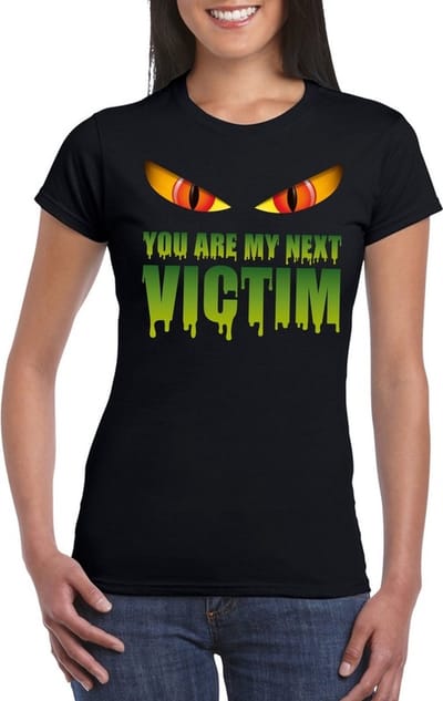 Halloween monster t-shirt zwart dames met enge ogen - You are my next victim S