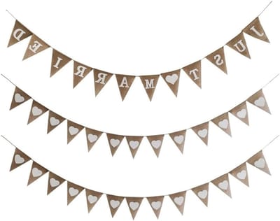 Romantische Just Married Banner voor Bruiloft en Bridal Shower - Vintage Hartpatroon Decoratie voor Foto Props en Feestjes
