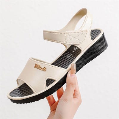 Sandalen Dames Zomerkleding Middenhiel Zachtzool Middenleeftijd Dames Platte zool Antislip Middenleeftijd en Oudere Moeder Sandalen 40 beige