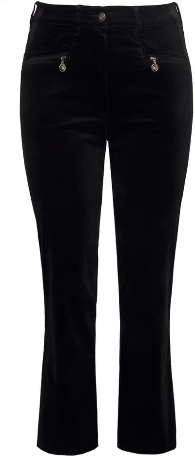 Ulla Popken - Dames - fluwelen broek Mony toelopende pijpen stretch - Zwart - Maat 44