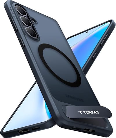TORRAS Ostand Magnetic Hoesje geschikt voor Samsung Galaxy S26 - Hybride Backcover Zwart - Met Kickstand - MagSafe Compatible - Hard Plastic & TPU