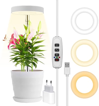 MUPOO Zonlichtgroeilamp voor planten - Full spectrum - in Hoogte Verstelbaar - Automatisch Timer voor 4-8-12 uur - 380nm-800nm - Groei en Bloei - Voor Alle Planten - USB en EU-adapter