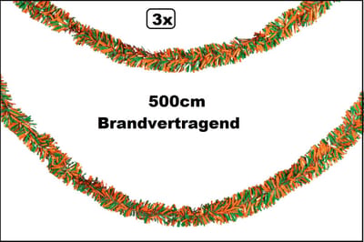 3x PVC folie draaiguirlande oranje/groen 500cm BRANDVERTRAGEND - Carnaval thema feest party fun optocht