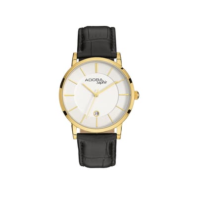 Adora Saphir Herenhorloge – Elegant Design – Saffierglas & Leren Band – 40mm