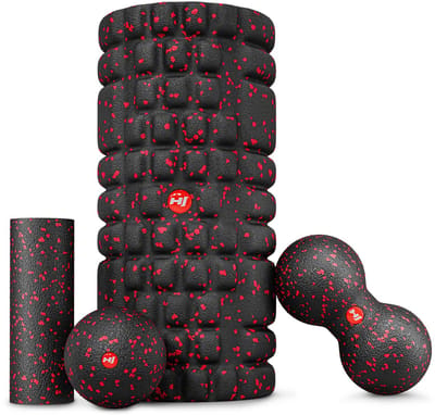 Hop-Sport – Fascia Rollerset – Fasciaroller en Massageballen – Huidvriendelijk – Rood