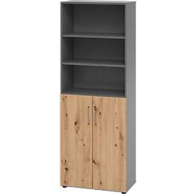 Combinatiekast Breno, 6OH, kast en legbord, afsluitbaar, B 800 x D 420 x H 2156 mm, spaanplaat, grafiet/eiken