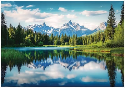 WALLARENA - Fotobehang - 150x105 cm - 3D bergen, bos, meer, slaapkamer, woonkamer, vliesbehang