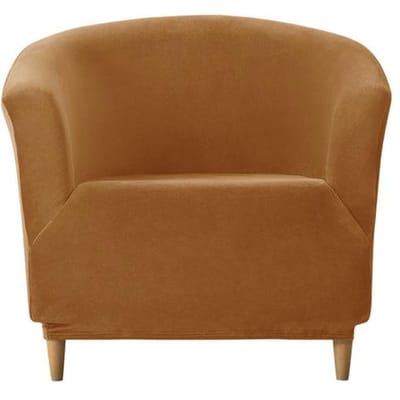 Housse de Fauteuil Club en Velours Stretch Housse de Canapé Simple Demi-Cercle Conçue Pour Espace Salon Maison Club Bar Café Fauteuil Chaise Canapé Housse 1 Piece café