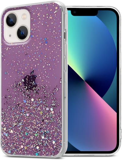 Cadorabo Hoesje geschikt voor Apple iPhone 13 in Paars met Glitter - Beschermhoes van flexibel TPU silicone met fonkelende glitters Case Cover Etui