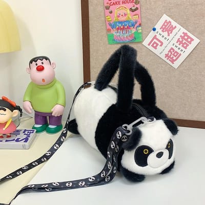 Joli Sac Peluche Panda / Porcelet Rose pour Fille Grande Capacité Sac à Épaule Dame Poupée Mignonne Dessin Animé Sac Messager Sacs à Main Bandoulière black