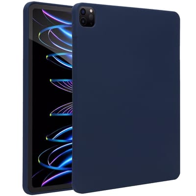 Accezz Tablet Hoes - Geschikt voor Apple iPad Pro 12.9 (2022) / Pro 12.9 (2021) / Pro 12.9 (2020) - Liquid Silicone Backcover met penhouder - Donkerblauw