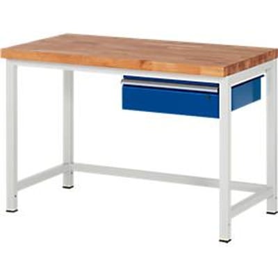 Werkbank serie 8001, vast, met schuiflade, B 1250 x D 700 X H 840 mm
