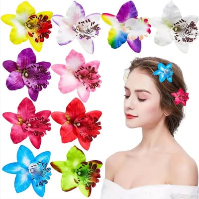 Haarclips - haaraccessoires - Haarclips met Hawaiibloem - Set van 10 - Zomer Haaraccessoire - 8cm - Bloemclip - Voor Carneval, Dans, Zwembad, Strand, Feest en Bruiloft - Voor Dames en Meisjes