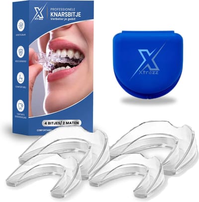 Xtrazz® Anti Knarsbitje - 4Stuks - Gebitsbeschermer - Tandenknarsen - Bruxisme - Nachtbeugel - Dental Guard - Anti Snurken - Incl Opbergbakje