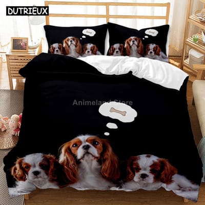 Magnifique Ensemble de Literie Dalmatien pour Chien 3d Luxe Ensembles de Housse de Couette Couette Linge de Lit Taille Queen King Simple Noir Blanc Animal Animal de Compagnie EU Double(200x200cm)
