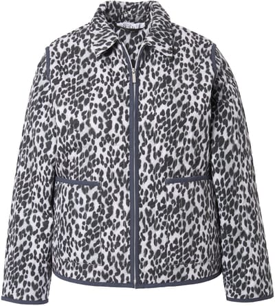 Studio Untold - Dames - Doorgestikte jas oversized luipaard ronde hals - Steengrijs - Maat 42+