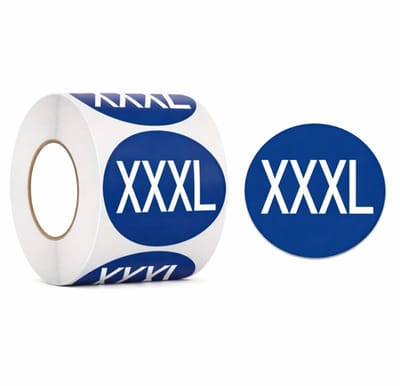 Stickers op rol met maat XXXL - 500 maatlabels - Maten organiseren - Kledingmaat labels blauw