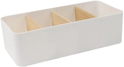4-vaks organizer voor afstandsbedieningen, bamboe pennenhouder met uitneembare vakken, multifunctionele kantoor bureauorganizer voor pennen, plaknotities, brillen, scharen (wit)