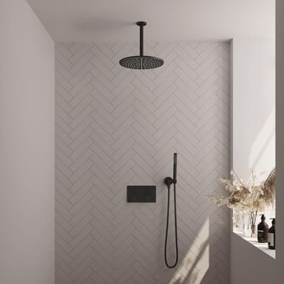 Brauer Black Edition Thermostatische Regendoucheset Inbouw - Hoofddouche 30 cm - Met Drukknoppen - Handdouche Staaf - Doucheslang - Wandaansluitbocht - Mat Zwart