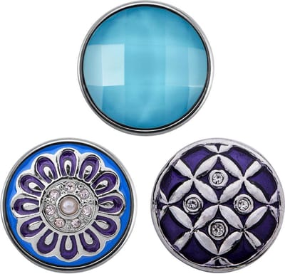 Quiges - Chunk 18mm Click Button Drukknoop Multi Set van 3 Stuks Paars en Blauw met Zirkonia - EBCMSET011
