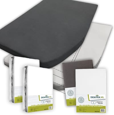 Dexitex Textielpakket Frans bed - 2 moltons en 2 hoeslakens RECHTS 1 x Wit + 1x Antraciet