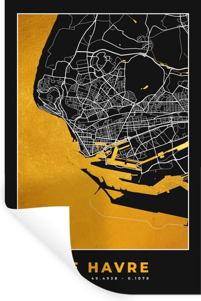 Muurstickers - Sticker Folie - Stadskaart – Frankrijk – Kaart – Le Havre – Plattegrond - 20x30 cm - Plakfolie - Muurstickers Kinderkamer - Zelfklevend Behang - Zelfklevend behangpapier - Stickerfolie