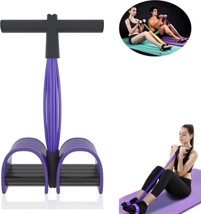 Elastische Buikspiertrainer - Ab Trainer - Ab Roller - Ab Wheel - Buikspierwiel - Resistance Fitness Weerstand Pedaal Band - Elastiek Met Handvat En Pedaal - Buikspieren - Total Abs - Weerstandselastiek - Workout Apparatuur - Zwart & Paars