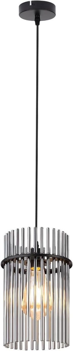 Glitzerlife - Hanglampen - vintage luxe design - 1xE27 - hoogte verstelbaar - glazen hanglamp met metalen frame - Ø10cm - zwart - hanglampen eetkamer slaapkamer