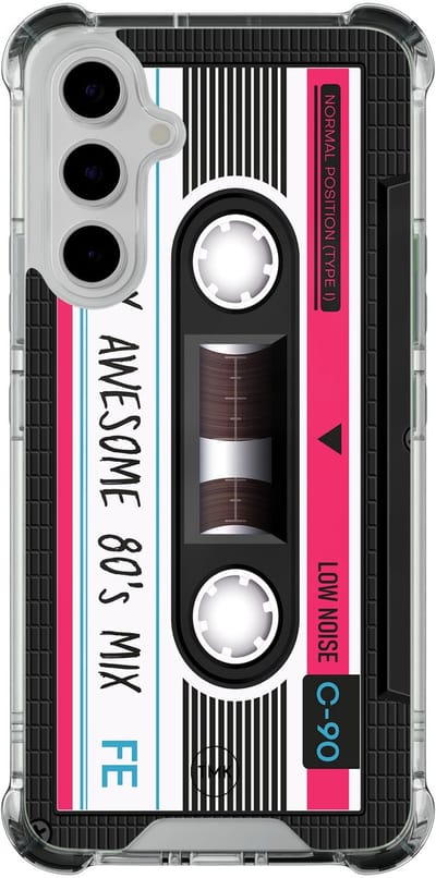 Shockproof hoesje geschikt voor Samsung Galaxy A54 - Cassette - Schokbestendig - Verhoogde randen - TPU case - Extra Sterke Back Cover - Print - Transparant, Zwart