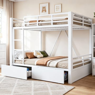 Intebiki - kinderbed - stapelbed 90x200 - hoogslaper - met lades en ladder - voorzien van geïntegreerde lades en veiligheidsrails - geschikt voor kinderen en tieners - wit - matras niet inbegrepen